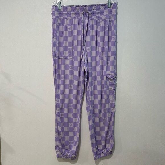 Juicy Couture Women’s XL Purple Checkered Jogger Pants Cargo Pockets Elastic Wai - Picture 1 of 4